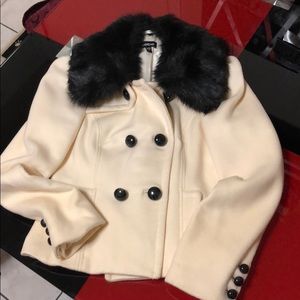 NWT Bebe faux fur  75% wool pea coat,size M